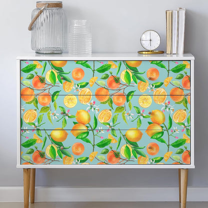 Peel and Stick Orange Fruit Watercolor Lemon Orange Print Wallpaper Self Adhesive Removable Renter Friendly Contact Paper 17.7"x100" for Nursery Pantry Cabinets Walls