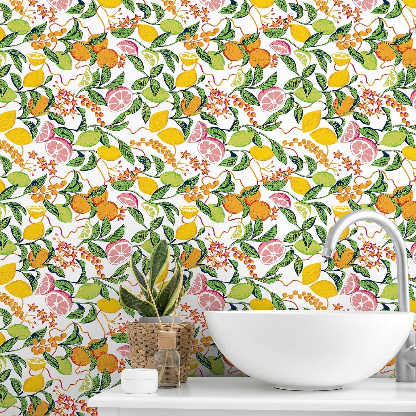 Peel and Stick Orange Fruit Watercolor Lemon Orange Print Wallpaper Self Adhesive Removable Renter Friendly Contact Paper 17.7"x100" for Nursery Pantry Cabinets Walls