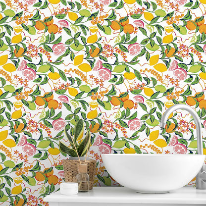 Peel and Stick Orange Fruit Watercolor Lemon Orange Print Wallpaper Self Adhesive Removable Renter Friendly Contact Paper 17.7"x100" for Nursery Pantry Cabinets Walls