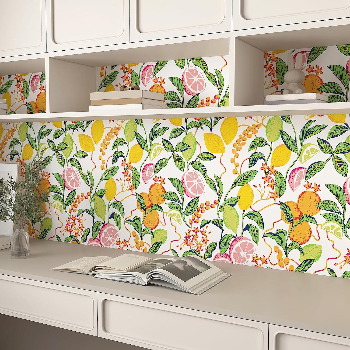 Peel and Stick Orange Fruit Watercolor Lemon Orange Print Wallpaper Self Adhesive Removable Renter Friendly Contact Paper 17.7"x100" for Nursery Pantry Cabinets Walls