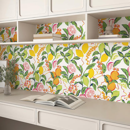 Peel and Stick Orange Fruit Watercolor Lemon Orange Print Wallpaper Self Adhesive Removable Renter Friendly Contact Paper 17.7"x100" for Nursery Pantry Cabinets Walls