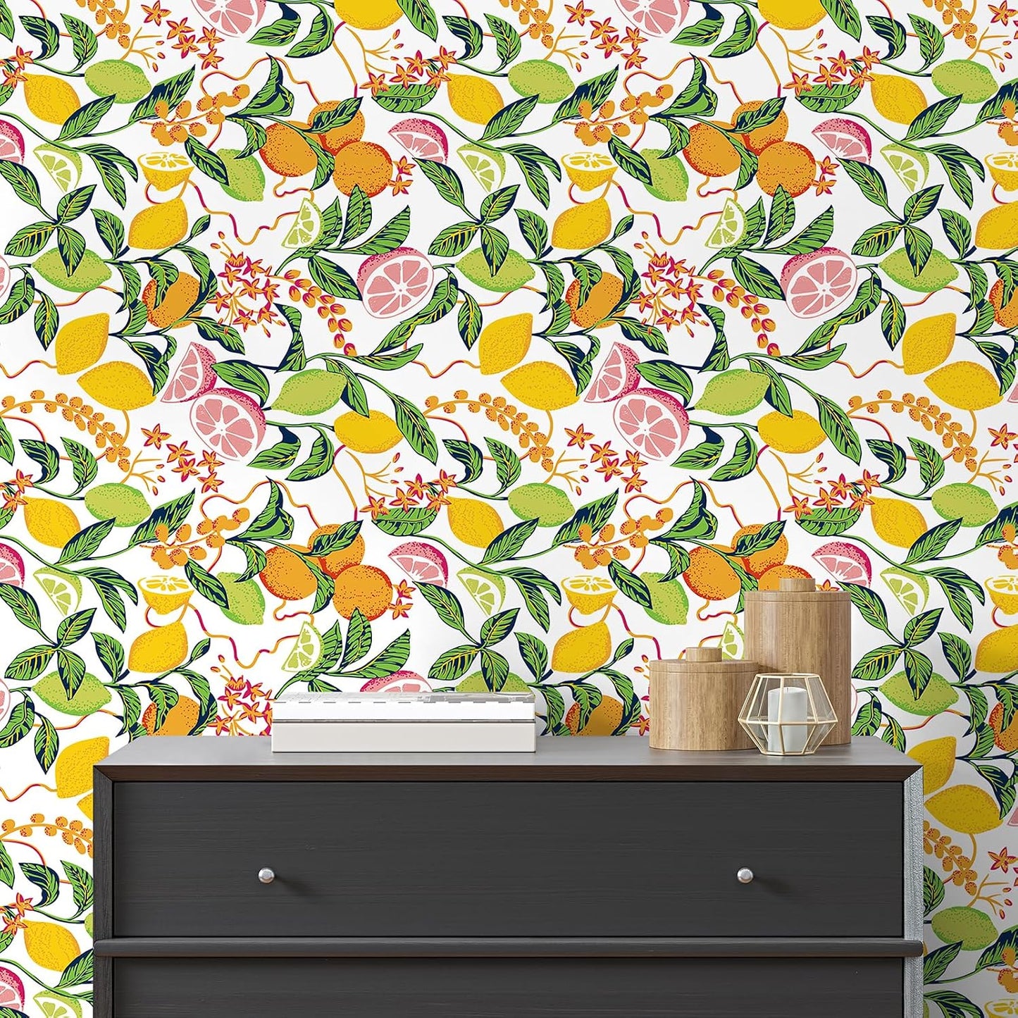 Peel and Stick Orange Fruit Watercolor Lemon Orange Print Wallpaper Self Adhesive Removable Renter Friendly Contact Paper 17.7"x100" for Nursery Pantry Cabinets Walls
