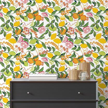Peel and Stick Orange Fruit Watercolor Lemon Orange Print Wallpaper Self Adhesive Removable Renter Friendly Contact Paper 17.7"x100" for Nursery Pantry Cabinets Walls