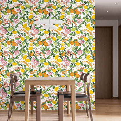 Peel and Stick Orange Fruit Watercolor Lemon Orange Print Wallpaper Self Adhesive Removable Renter Friendly Contact Paper 17.7"x100" for Nursery Pantry Cabinets Walls