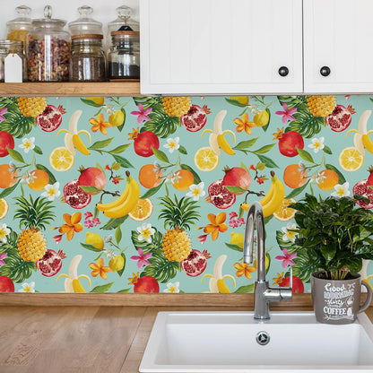Peel and Stick Orange Fruit Watercolor Lemon Orange Print Wallpaper Self Adhesive Removable Renter Friendly Contact Paper 17.7"x100" for Nursery Pantry Cabinets Walls