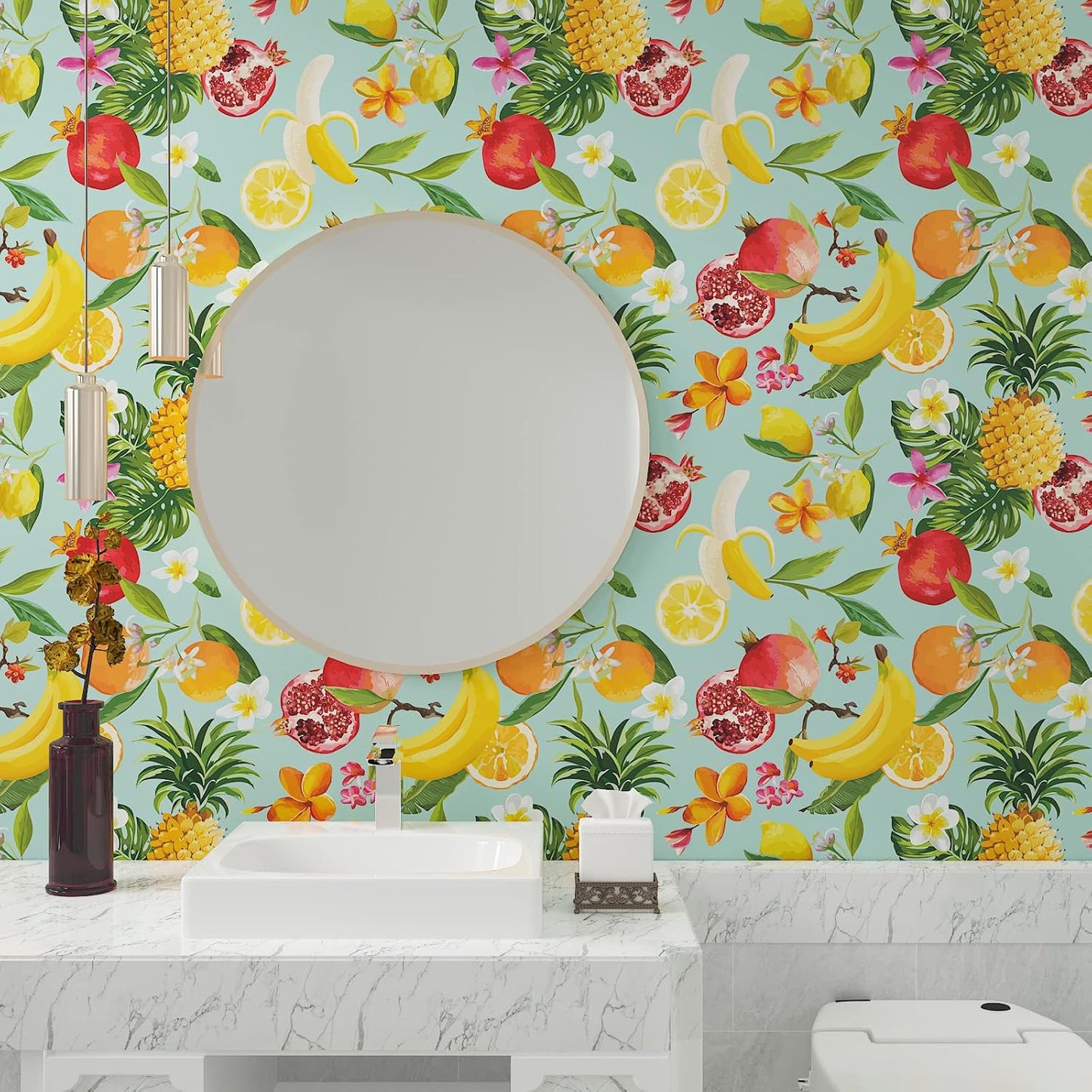 Peel and Stick Orange Fruit Watercolor Lemon Orange Print Wallpaper Self Adhesive Removable Renter Friendly Contact Paper 17.7"x100" for Nursery Pantry Cabinets Walls