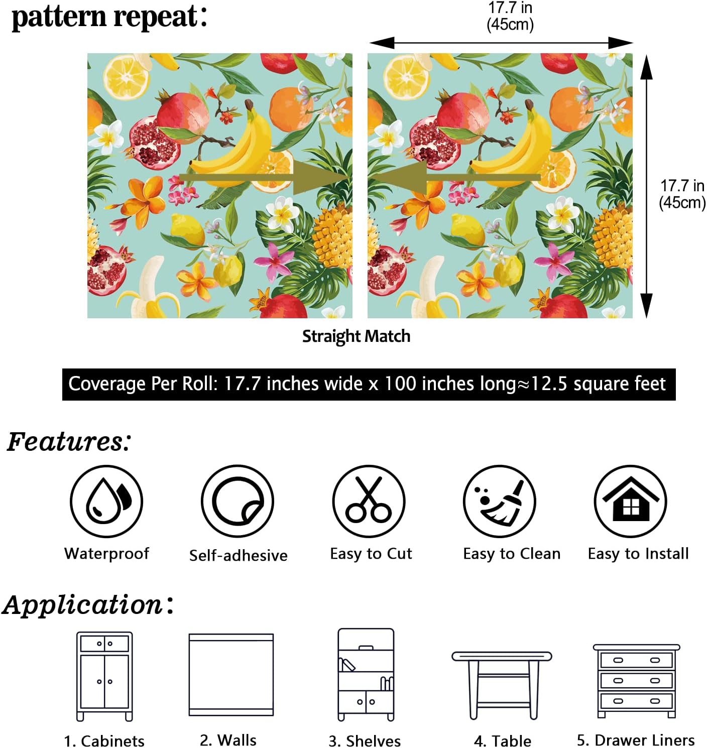 Peel and Stick Orange Fruit Watercolor Lemon Orange Print Wallpaper Self Adhesive Removable Renter Friendly Contact Paper 17.7"x100" for Nursery Pantry Cabinets Walls