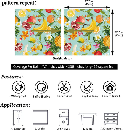 Peel and Stick Orange Fruit Watercolor Lemon Orange Print Wallpaper Self Adhesive Removable Renter Friendly Contact Paper 17.7"x100" for Nursery Pantry Cabinets Walls