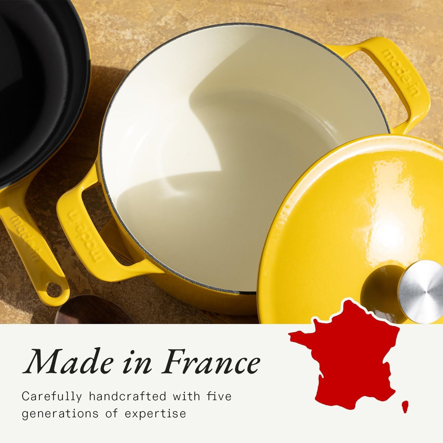 Cookware - Dutch Oven 5.5 Quart - Marigold Yellow - Enameled Cast Iron - Exceptional Heat Retention & Durability - Professional Cookware - Crafted in France - Induction Compatible