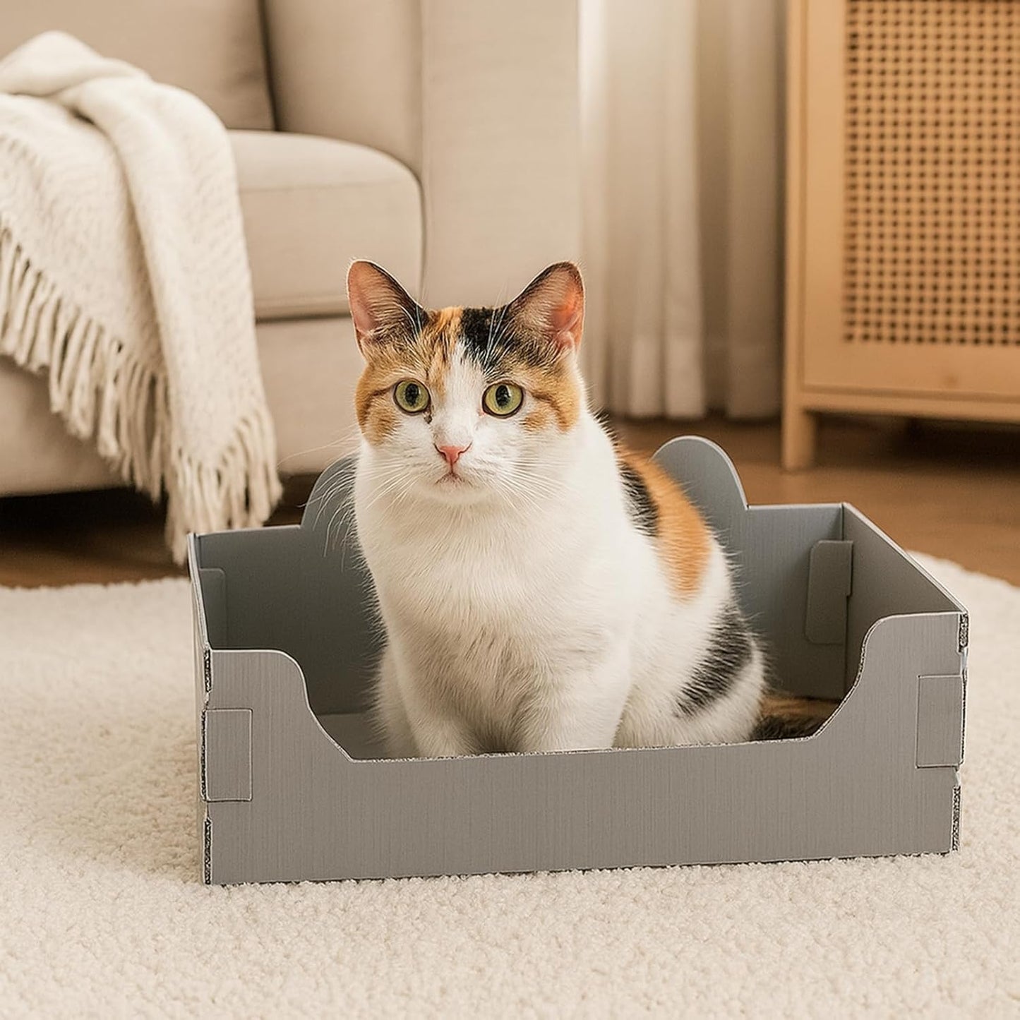 Disposable Foldable Cat Litter Box – Cute Cat Ear Design Waterproof PP Monthly Litter Pan, Yellow