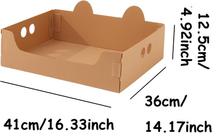 Disposable Foldable Cat Litter Box – Cute Cat Ear Design Waterproof PP Monthly Litter Pan, Yellow