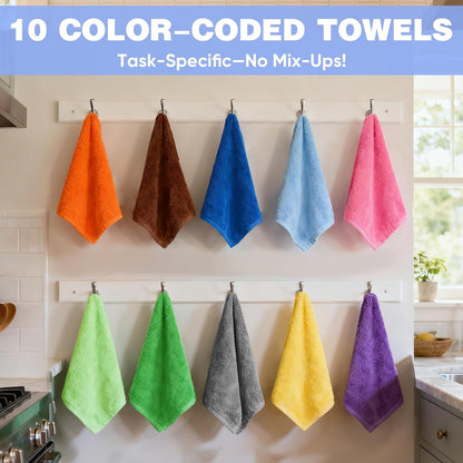 10 PCS Yellow Microfiber Cleaning Cloths, Highly Absorbent Microfiber Towels for Car, Kitchen, Bathroom and Household Cleaning, 11.8" X11.8