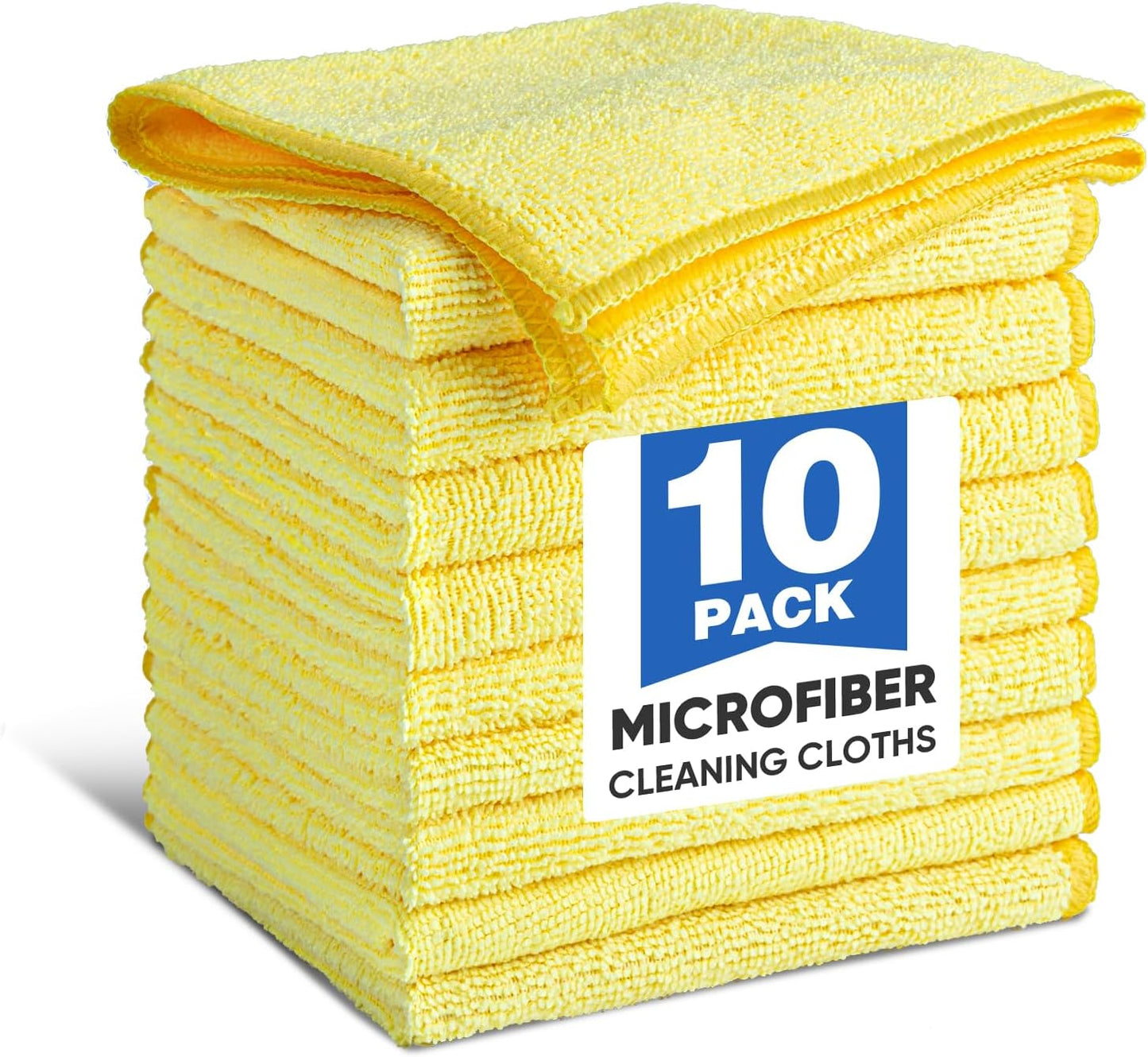 10 PCS Yellow Microfiber Cleaning Cloths, Highly Absorbent Microfiber Towels for Car, Kitchen, Bathroom and Household Cleaning, 11.8" X11.8