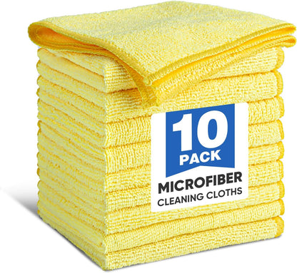 10 PCS Yellow Microfiber Cleaning Cloths, Highly Absorbent Microfiber Towels for Car, Kitchen, Bathroom and Household Cleaning, 11.8" X11.8