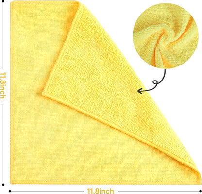 10 PCS Yellow Microfiber Cleaning Cloths, Highly Absorbent Microfiber Towels for Car, Kitchen, Bathroom and Household Cleaning, 11.8" X11.8