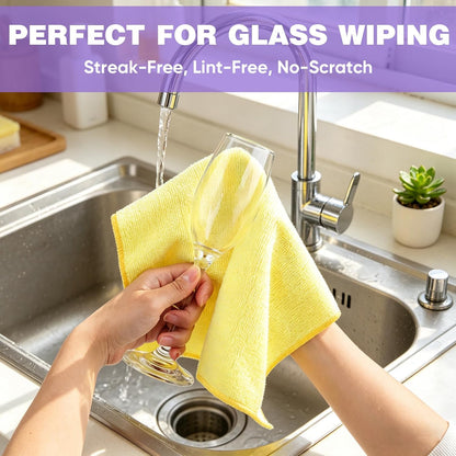 10 PCS Yellow Microfiber Cleaning Cloths, Highly Absorbent Microfiber Towels for Car, Kitchen, Bathroom and Household Cleaning, 11.8" X11.8
