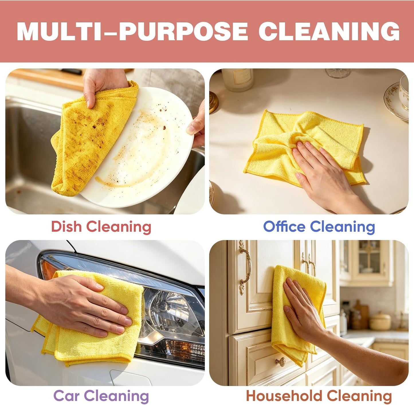 10 PCS Yellow Microfiber Cleaning Cloths, Highly Absorbent Microfiber Towels for Car, Kitchen, Bathroom and Household Cleaning, 11.8" X11.8