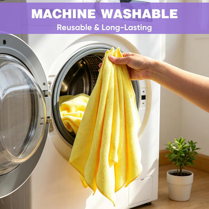 10 PCS Yellow Microfiber Cleaning Cloths, Highly Absorbent Microfiber Towels for Car, Kitchen, Bathroom and Household Cleaning, 11.8" X11.8