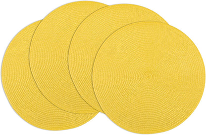 Round Braided Placemats Set of 4 Washable Woven Heat Resistant Table Mats for Kitchen Dining Tables 15 inch Round Place Mats (Yellow,4pcs)