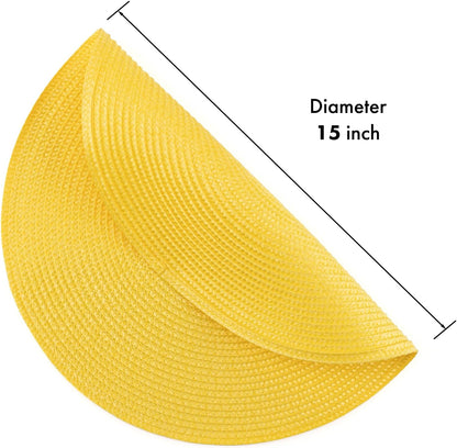 Round Braided Placemats Set of 4 Washable Woven Heat Resistant Table Mats for Kitchen Dining Tables 15 inch Round Place Mats (Yellow,4pcs)