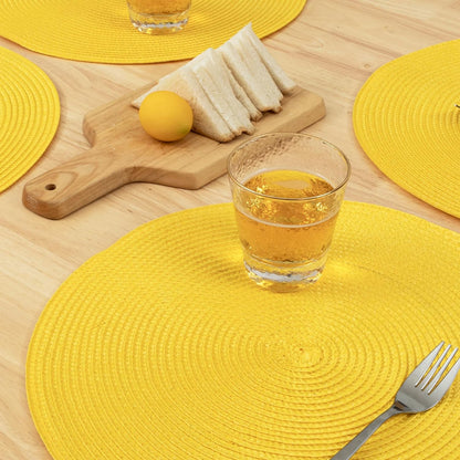 Round Braided Placemats Set of 4 Washable Woven Heat Resistant Table Mats for Kitchen Dining Tables 15 inch Round Place Mats (Yellow,4pcs)