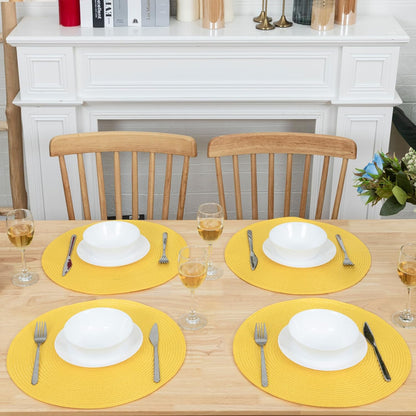 Round Braided Placemats Set of 4 Washable Woven Heat Resistant Table Mats for Kitchen Dining Tables 15 inch Round Place Mats (Yellow,4pcs)