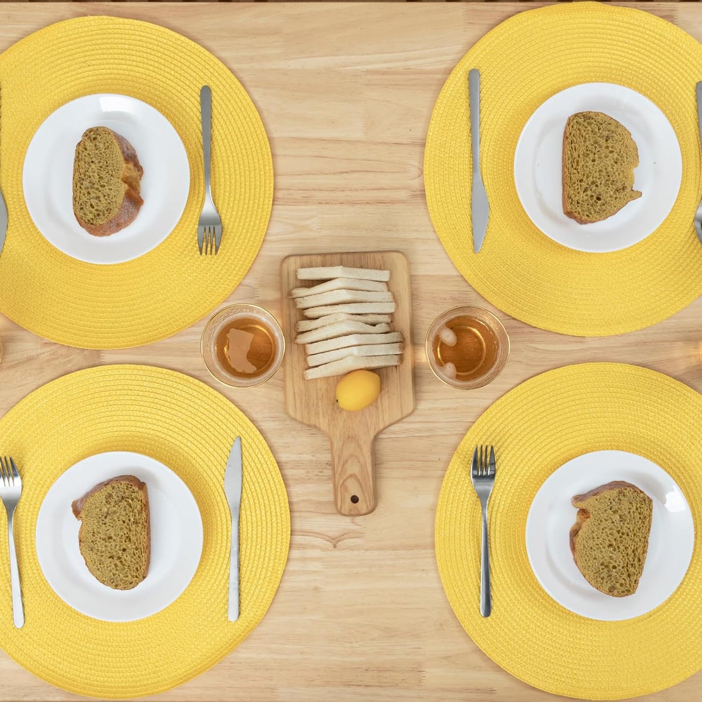 Round Braided Placemats Set of 4 Washable Woven Heat Resistant Table Mats for Kitchen Dining Tables 15 inch Round Place Mats (Yellow,4pcs)