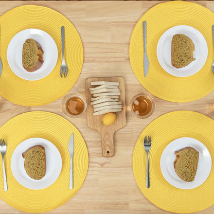 Round Braided Placemats Set of 4 Washable Woven Heat Resistant Table Mats for Kitchen Dining Tables 15 inch Round Place Mats (Yellow,4pcs)