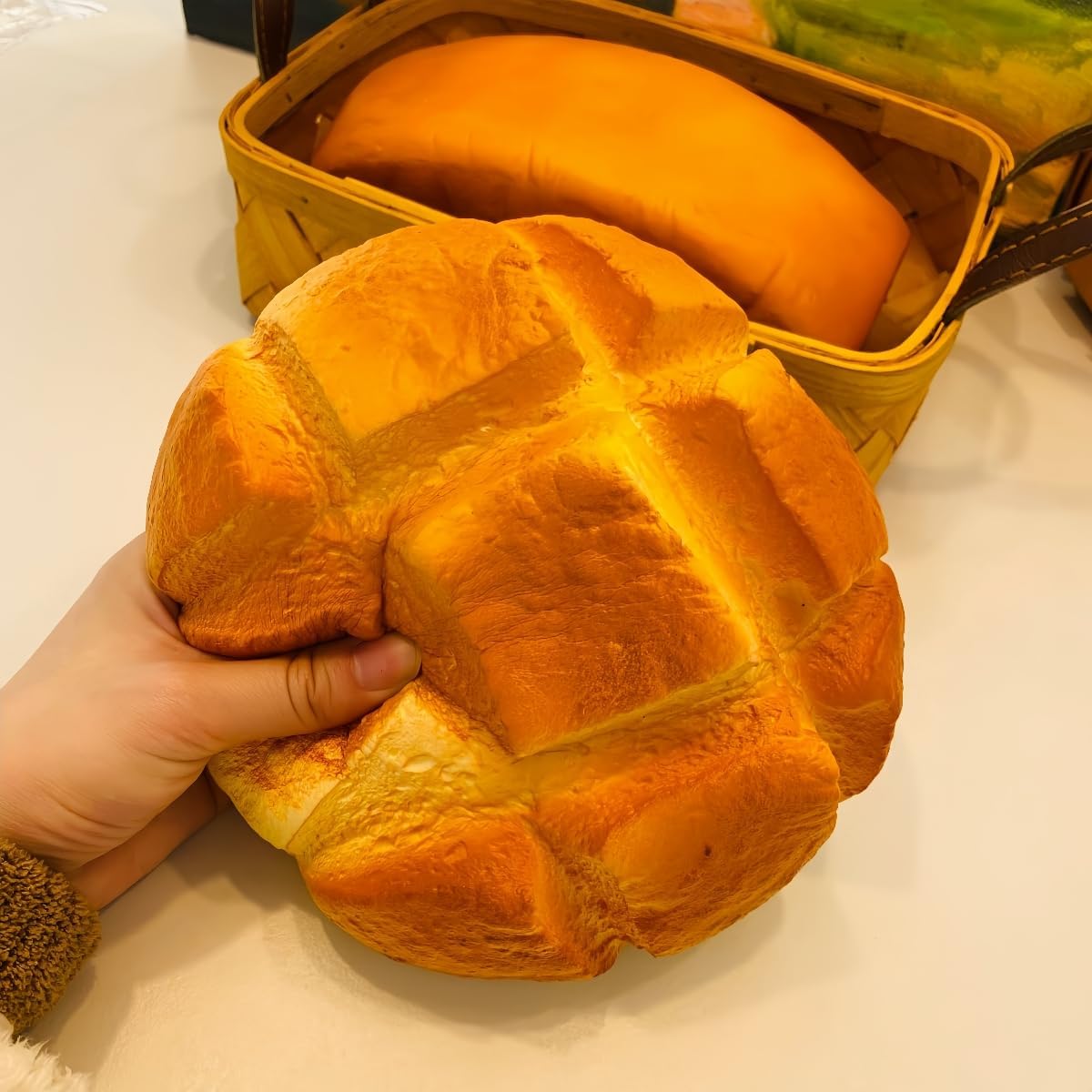7 Inch Jumbo Bread Squishy, Slow Rising Squishy Toys | Stress Relief Squeeze Toys for Adults, Sticky Food Squishies, Foam Sensory Fidget Toy for Desk (Yellow)