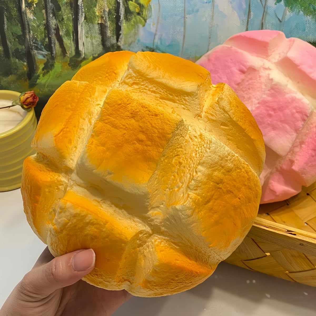 7 Inch Jumbo Bread Squishy, Slow Rising Squishy Toys | Stress Relief Squeeze Toys for Adults, Sticky Food Squishies, Foam Sensory Fidget Toy for Desk (Yellow)