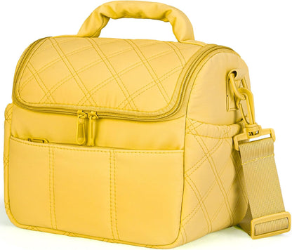 Lunch Bag Insulated Leakproof, Quilted Puffer Lunch Bag Women Lightweight for Work Travel Beach Picnic, Medium(Normal), Yellow