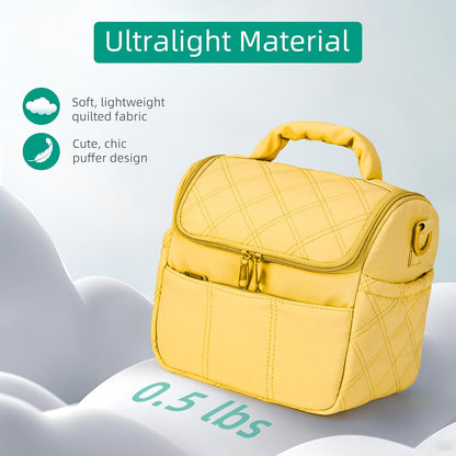 Lunch Bag Insulated Leakproof, Quilted Puffer Lunch Bag Women Lightweight for Work Travel Beach Picnic, Medium(Normal), Yellow