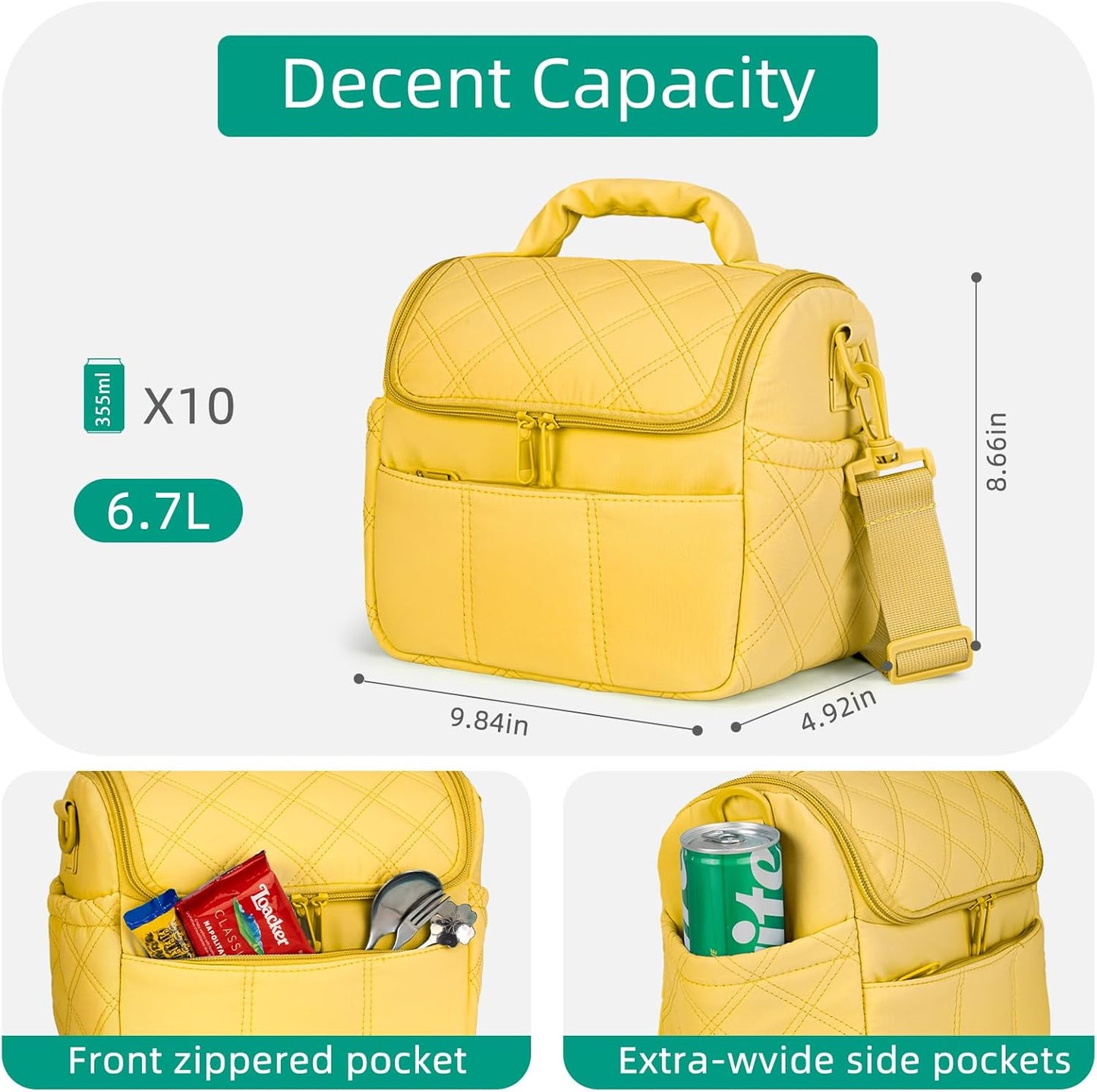 Lunch Bag Insulated Leakproof, Quilted Puffer Lunch Bag Women Lightweight for Work Travel Beach Picnic, Medium(Normal), Yellow