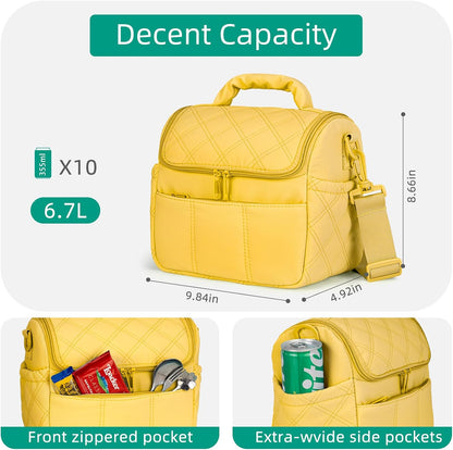 Lunch Bag Insulated Leakproof, Quilted Puffer Lunch Bag Women Lightweight for Work Travel Beach Picnic, Medium(Normal), Yellow