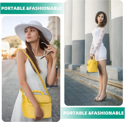 Lunch Bag Insulated Leakproof, Quilted Puffer Lunch Bag Women Lightweight for Work Travel Beach Picnic, Medium(Normal), Yellow