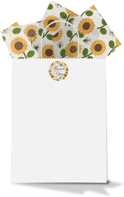 Sunflower and Bees Summer Printed Tissue Paper for Gift Bags or Boxes and Wrapping - Floral Spring Bulk Decorative Art Tissue Paper for Packaging and Gifting | 24 Sheets 20" x 30"