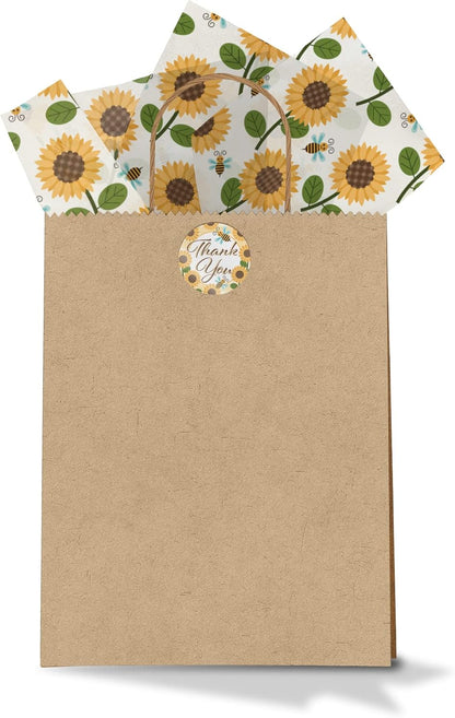 Sunflower and Bees Summer Printed Tissue Paper for Gift Bags or Boxes and Wrapping - Floral Spring Bulk Decorative Art Tissue Paper for Packaging and Gifting | 24 Sheets 20" x 30"