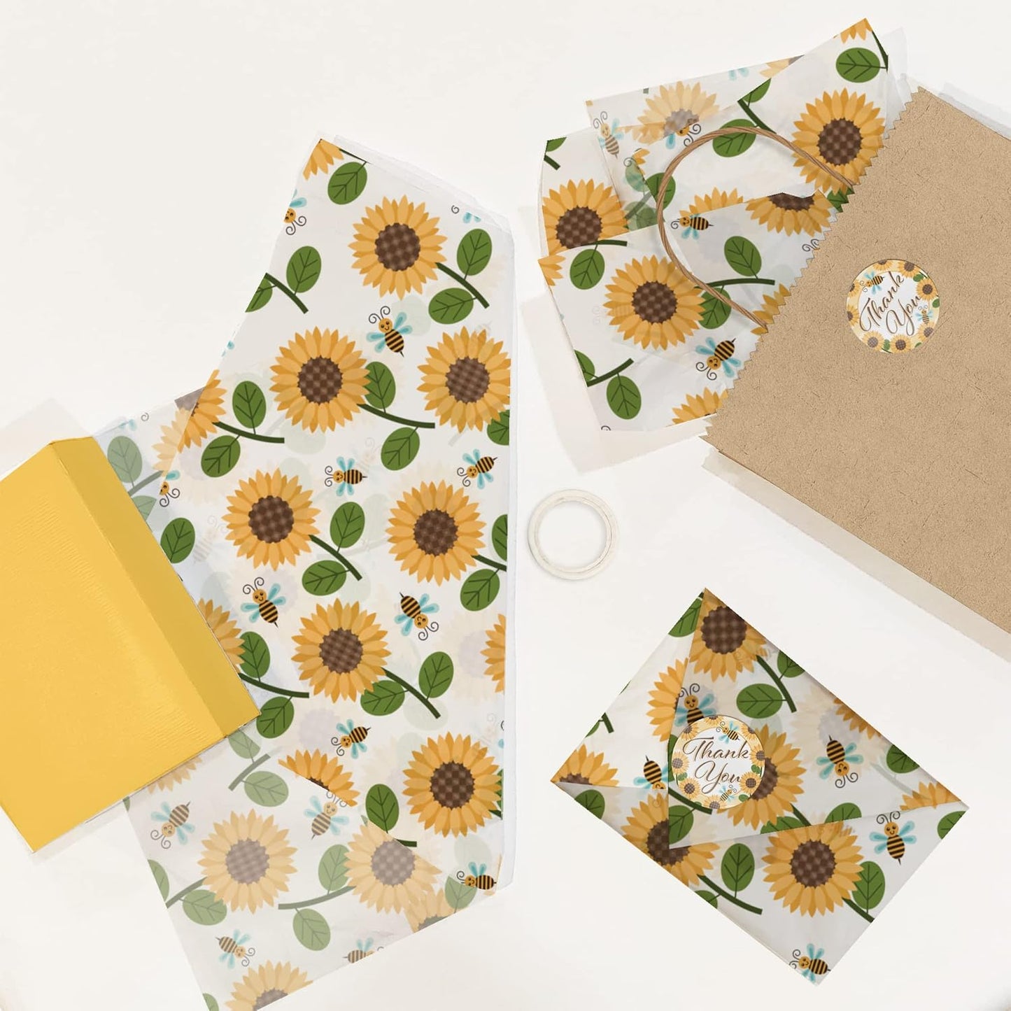Sunflower and Bees Summer Printed Tissue Paper for Gift Bags or Boxes and Wrapping - Floral Spring Bulk Decorative Art Tissue Paper for Packaging and Gifting | 24 Sheets 20" x 30"