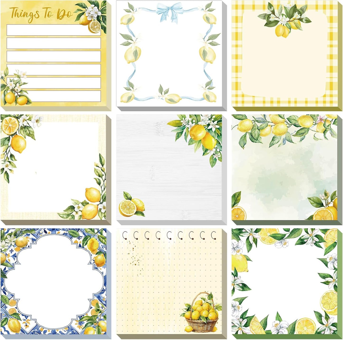 9 Pads Lemon Sticky Notes 3x3 Inch Cute Self Stick Notepads Notes Adhesive Memo Pad Office Decor Gifts for Students School Teacher Meeting Office Supplies