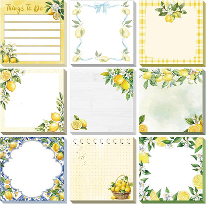 9 Pads Lemon Sticky Notes 3x3 Inch Cute Self Stick Notepads Notes Adhesive Memo Pad Office Decor Gifts for Students School Teacher Meeting Office Supplies
