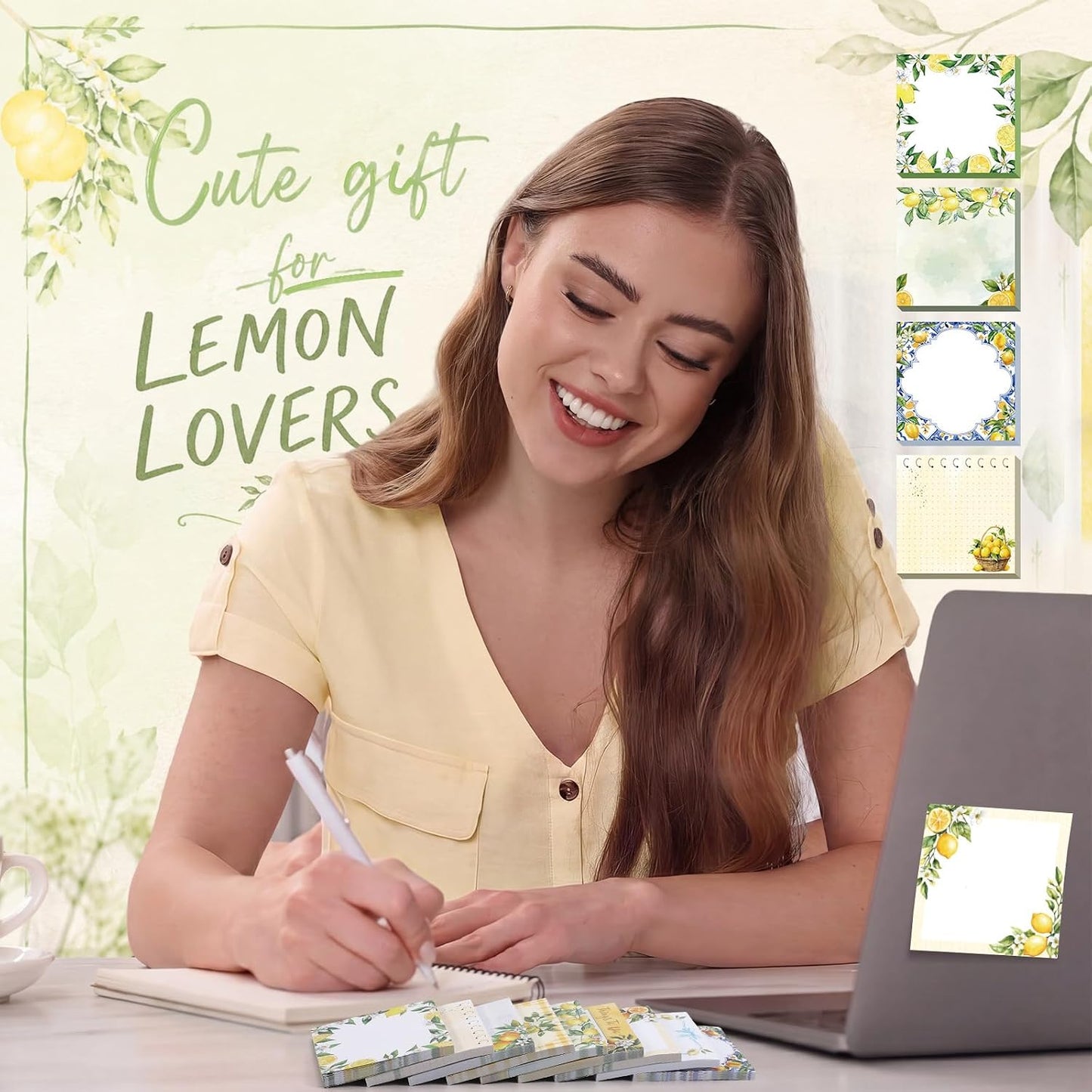 9 Pads Lemon Sticky Notes 3x3 Inch Cute Self Stick Notepads Notes Adhesive Memo Pad Office Decor Gifts for Students School Teacher Meeting Office Supplies