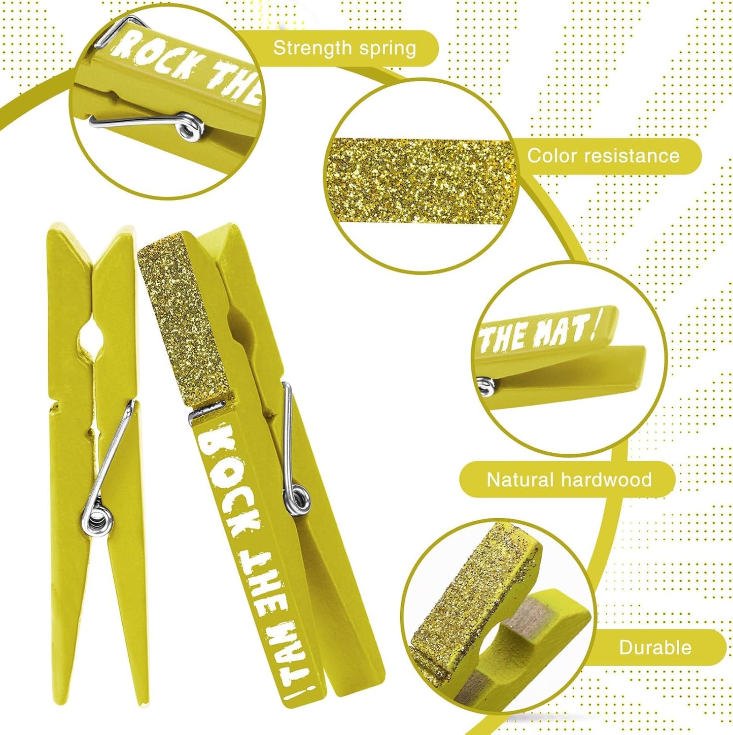 30 Pcs Spirit Clips Cheer Pins Cheerleader Gifts Clothes Pins for Backpacks Competition Glittered for Team Cheer Gifts Stuff Supplies Party Favors Accessories Bulk(Yellow,Shiny)