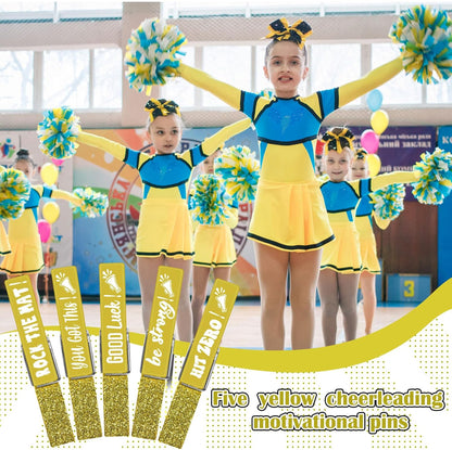 30 Pcs Spirit Clips Cheer Pins Cheerleader Gifts Clothes Pins for Backpacks Competition Glittered for Team Cheer Gifts Stuff Supplies Party Favors Accessories Bulk(Yellow,Shiny)