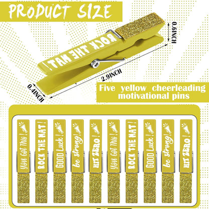 30 Pcs Spirit Clips Cheer Pins Cheerleader Gifts Clothes Pins for Backpacks Competition Glittered for Team Cheer Gifts Stuff Supplies Party Favors Accessories Bulk(Yellow,Shiny)