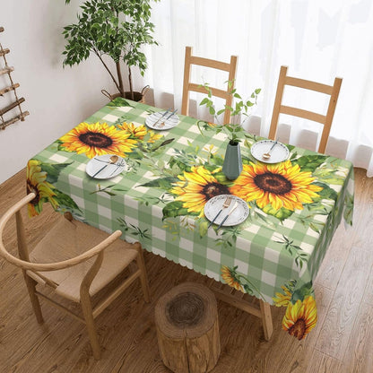 Sunflower Checkered Table Cloth Bright Blooming Sunflowers Rectangle Tablecloth Reusable Green Checkered Table Cloths Washable Yellow Sunflower Tabletop Covers for Kitchen Party, 54"X72"