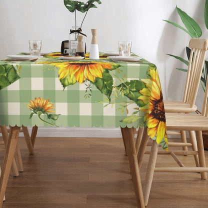 Sunflower Checkered Table Cloth Bright Blooming Sunflowers Rectangle Tablecloth Reusable Green Checkered Table Cloths Washable Yellow Sunflower Tabletop Covers for Kitchen Party, 54"X72"