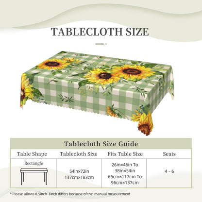 Sunflower Checkered Table Cloth Bright Blooming Sunflowers Rectangle Tablecloth Reusable Green Checkered Table Cloths Washable Yellow Sunflower Tabletop Covers for Kitchen Party, 54"X72"
