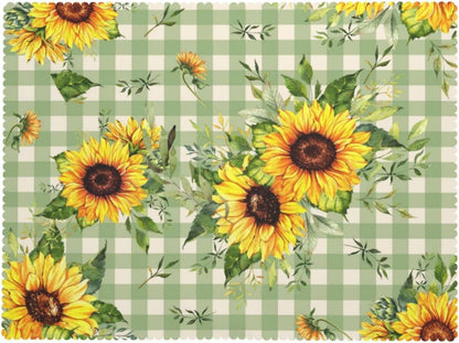 Sunflower Checkered Table Cloth Bright Blooming Sunflowers Rectangle Tablecloth Reusable Green Checkered Table Cloths Washable Yellow Sunflower Tabletop Covers for Kitchen Party, 54"X72"