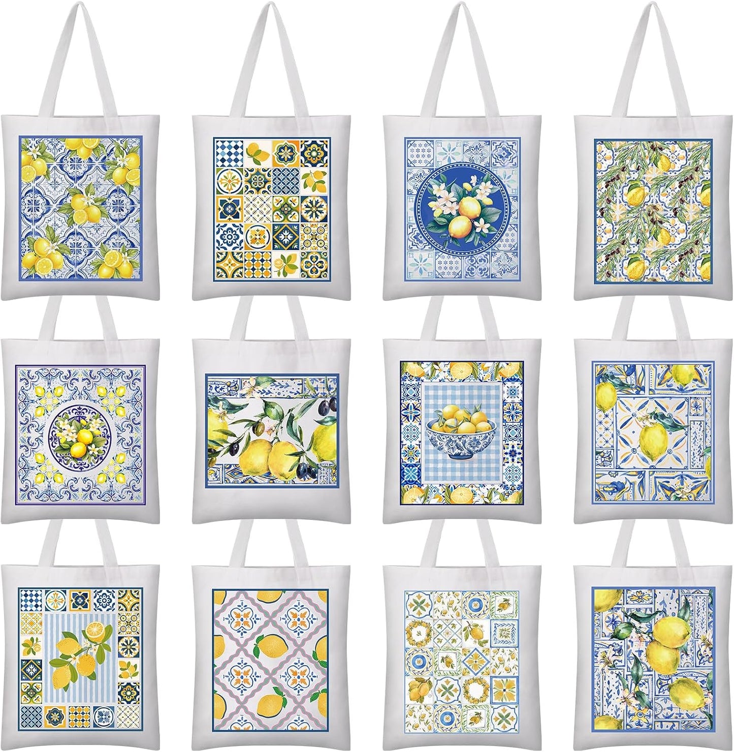 12 Pcs Amalfi Coast Lemon Gift Bags Italian Island Lemons Canvas Tote Bags Bulk Summer Travel Beach Mediterranean Capri Positano Italy Gifts for Women Shopping Wedding Birthday Party Favors