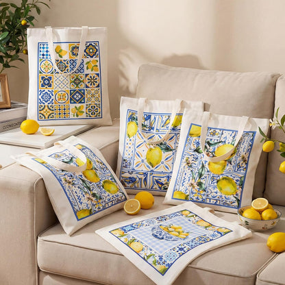 12 Pcs Amalfi Coast Lemon Gift Bags Italian Island Lemons Canvas Tote Bags Bulk Summer Travel Beach Mediterranean Capri Positano Italy Gifts for Women Shopping Wedding Birthday Party Favors